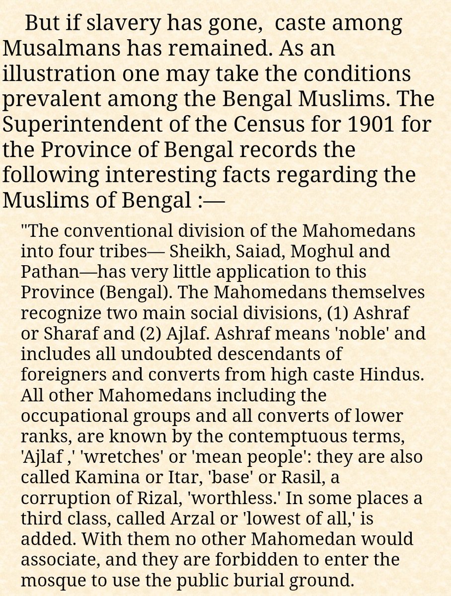  #AmbedkarOnCaste #CasteismInIndianMuslims"But if slavery has gone, caste among Musalmans has remained... Indeed, the Muslims have all the social evils of the Hindus and something more. That something more is the compulsory system of purdah for Muslim women."