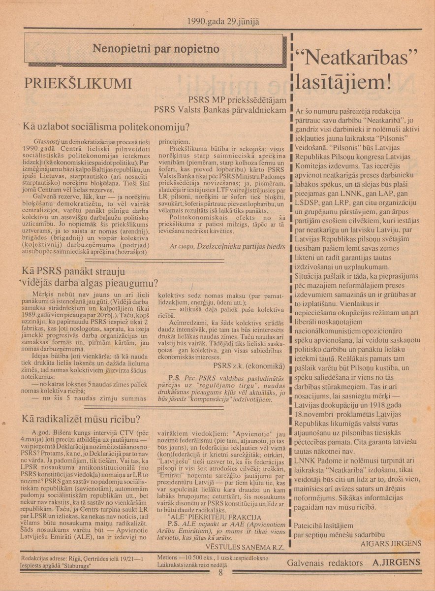 <a href="/ints_goze/">Ints Goze</a> <a href="/Karklins_/">Blog News 🇱🇻</a> <a href="/jrt_lv/">JaunaisRīgas teātris</a> Būtisks "robs vēsturē", lai izprastu šo laiku, ir joprojām periodika.lv nepieejamais LNNK nedēļas laikraksts NEATKARĪBA Nr.1-31 (01.12.1989-20.06.1990, 10500 tirāžā &amp; alternatīvā izplatīšanā ar 3 žiguļiem visā LPSR). Vai <a href="/LNB_lv/">Nacionālā bibliotēka</a> rīcībā nav šī komplekta?