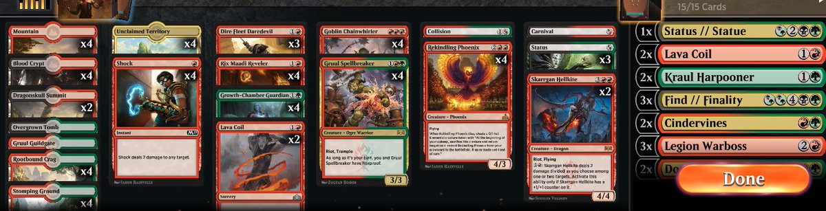 Hit rank 1 mythic with a jund warriors deck I've been playing since diamond. The deck is a ton of fun and feels like an improvement over the traditional rg warriors archetype against most of the field. Last 2 cards in the sideboard is domri @arenadecklists