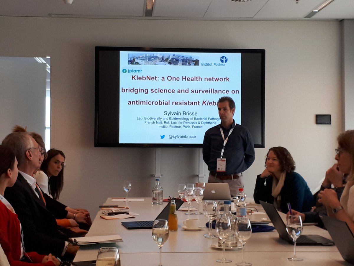 rnzadoks's tweet photo. .@sylvainbrisse chairing inaugural meeting of @JPIAMR funded #KlebNet at #ECCMID2019, #onehealth network on #antimicrobialresistance in #klebsiella with @EpicFeil_ @DrKatHolt @KelWyres and so many others that it is standing room only at the back! https://t.co/yyqRsoKmVF