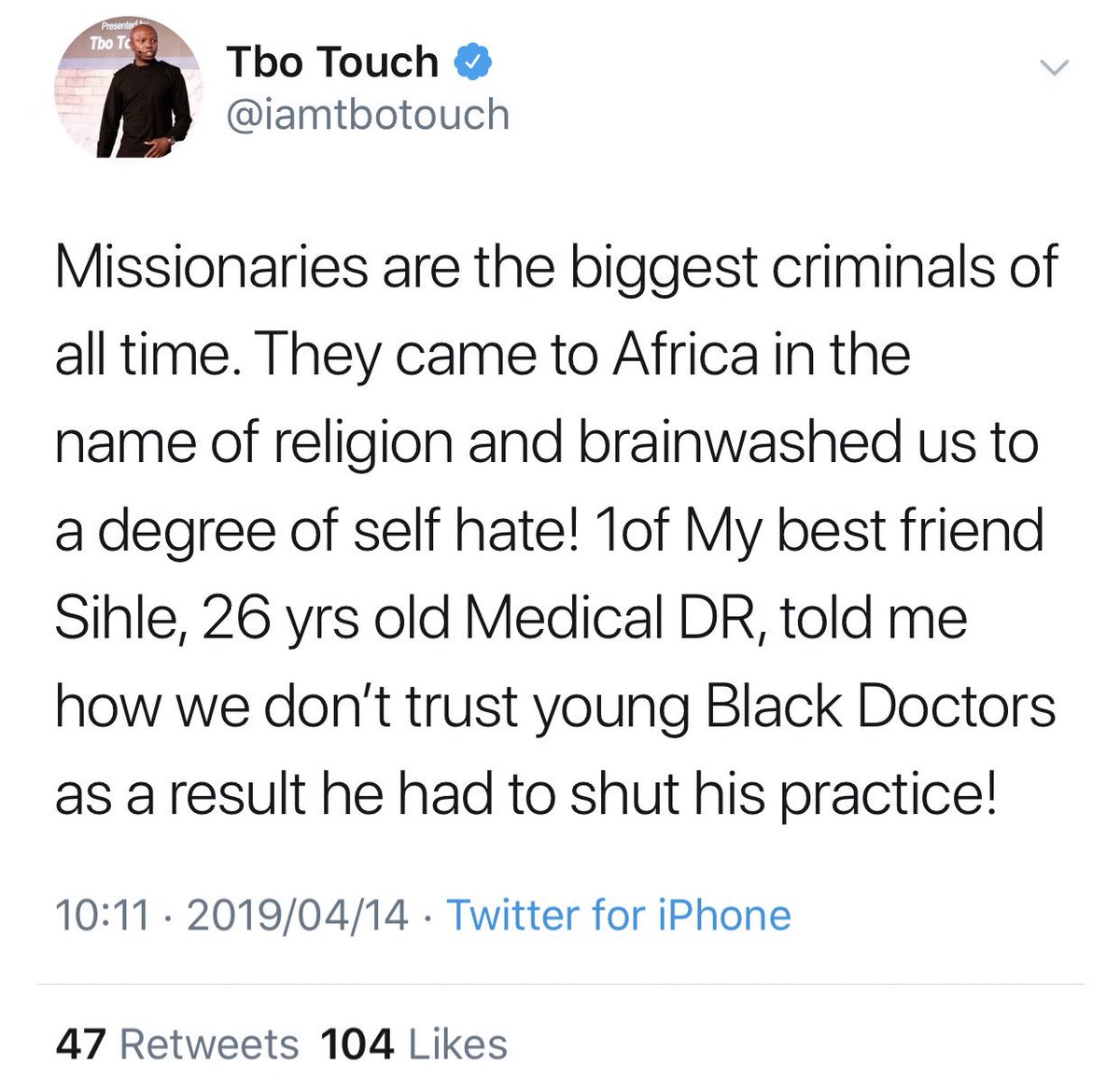 PhilMphela's tweet photo. Sometimes just pause and go look at the source before jumping on the bandwagon. 

These are the tweets that accompanied Tbo Touch’s pilot tweet. As you can see, in context, the man is actually calling for support of black excellence and calling out our bias against it. https://t.co/ewd1FnGwi9
