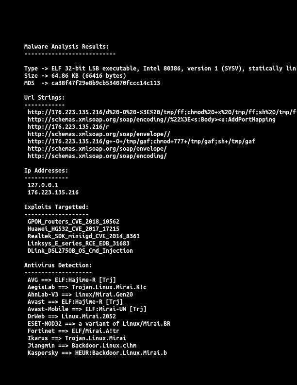 R. on X: Again #RIFT #IoT #Botnet #Mirai #ELF #malware #Trojan.Linux  #Backdoor Exploit Target : #GPON #HUAWEI #REALTEK #Linksys #DLINK 𝗜𝗣:  176.223.135(.)216 Payload 𝗟𝗜𝗡𝗞: 176.223.135.216/bins/rift.* Country:  Poland Currently 𝗔𝗰𝘁𝗶𝘃𝗲 CC: @_