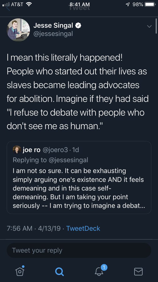 christapeterso's tweet photo. Jesse Singal on the value of debating slavers vs.... Frederick Douglass 

(via @kleinpastethijs) https://t.co/WplLtJESoI