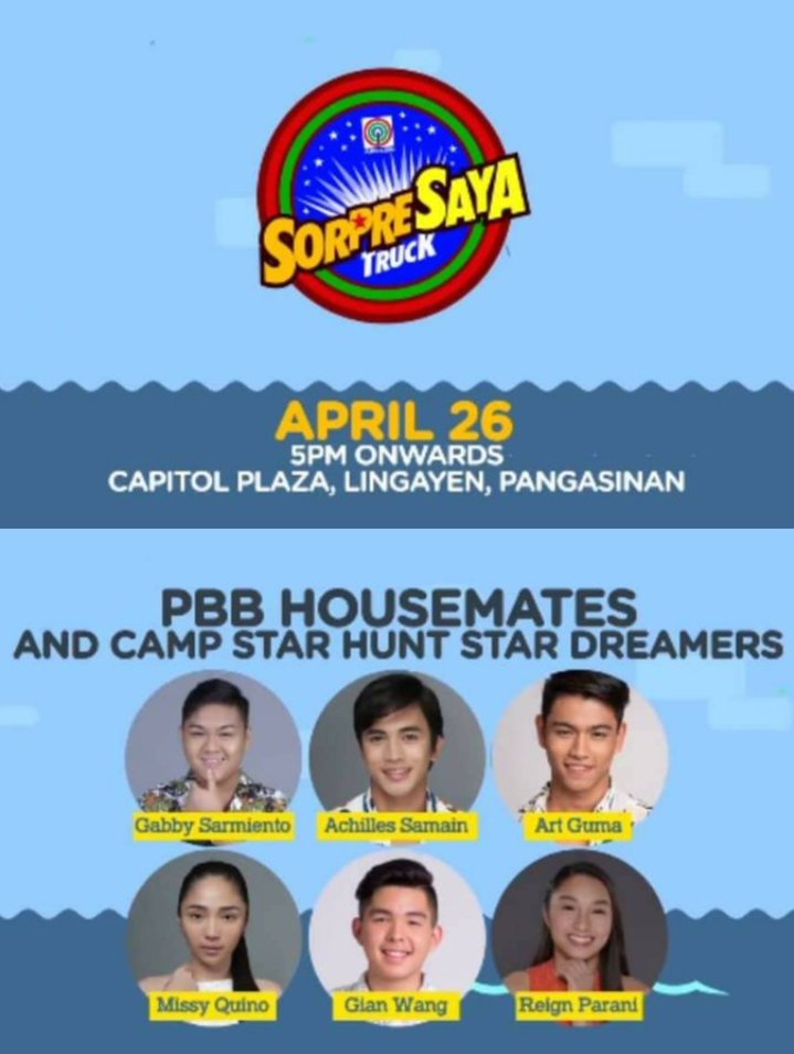 GianSsy_OFC's tweet photo. On April 26 po nasa Capitol Plaza, Lingayen, Pangasinan ang Sorpresaya Truck kasama ang GIANSSY, Achi, Reign, Gabby and Art. Don't miss it! 💕💕 https://t.co/JVSBVWYzHJ