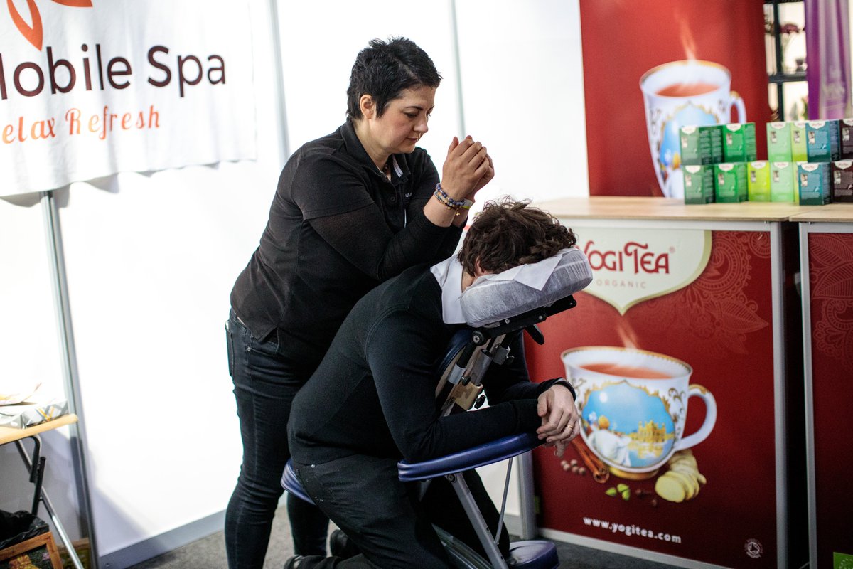 Nationalteaday's tweet photo. In need of a de-stress? Head over to the Express Mobile Spa stand for a free massage 💆 #FesTeaVal  #BrewMoreDoMore https://t.co/SmMwT52MVR