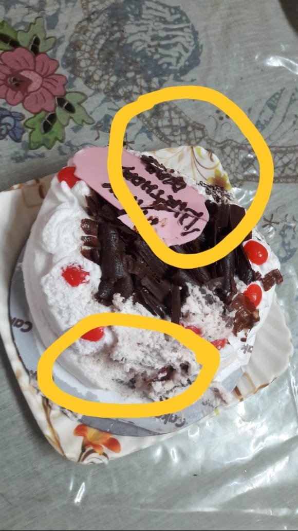 d3barshi's tweet photo. @SwiggyCares I'd ordered a cake for my mom's b'day and it was delivered damaged. B'day message also broken..since you take orders for cakes is it your responsibility or not to make sure they are delivered the way they are sold.Will you buy a damaged cake from a store? https://t.co/NBwFCOd9QH
