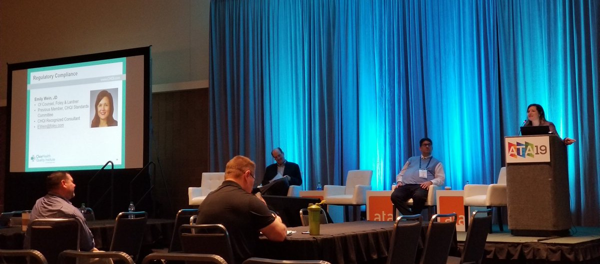 .<a href="/Emily_Wein/">Emily H. Wein</a>, Of Counsel <a href="/FoleyandLardner/">Foley & Lardner LLP</a>, Previous Member <a href="/ClearHealthQI/">ClearHealth Quality Institute</a> Standards Committee, CHQI Recognized Consultant. Presenting on Regulatory Compliance. #ATA19 <a href="/AmericanTelemed/">American Telemed</a> <a href="/NewOrleansENMCC/">New Orleans ENMCC</a>