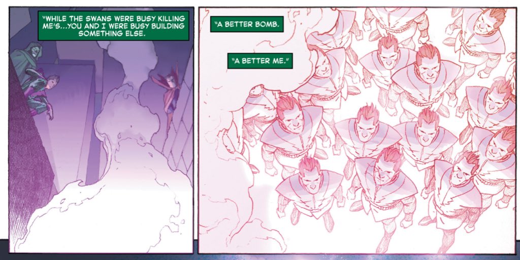 Another nice recurring Hickman motif.The "Council of Reeds" gathering and stockpiling Doom from across the multiverse evokes Doom's later use of the Black Swans to gather and stockpile Molecule Man from across the multiverse.(Fantastic Four #571/Secret Wars #5.)