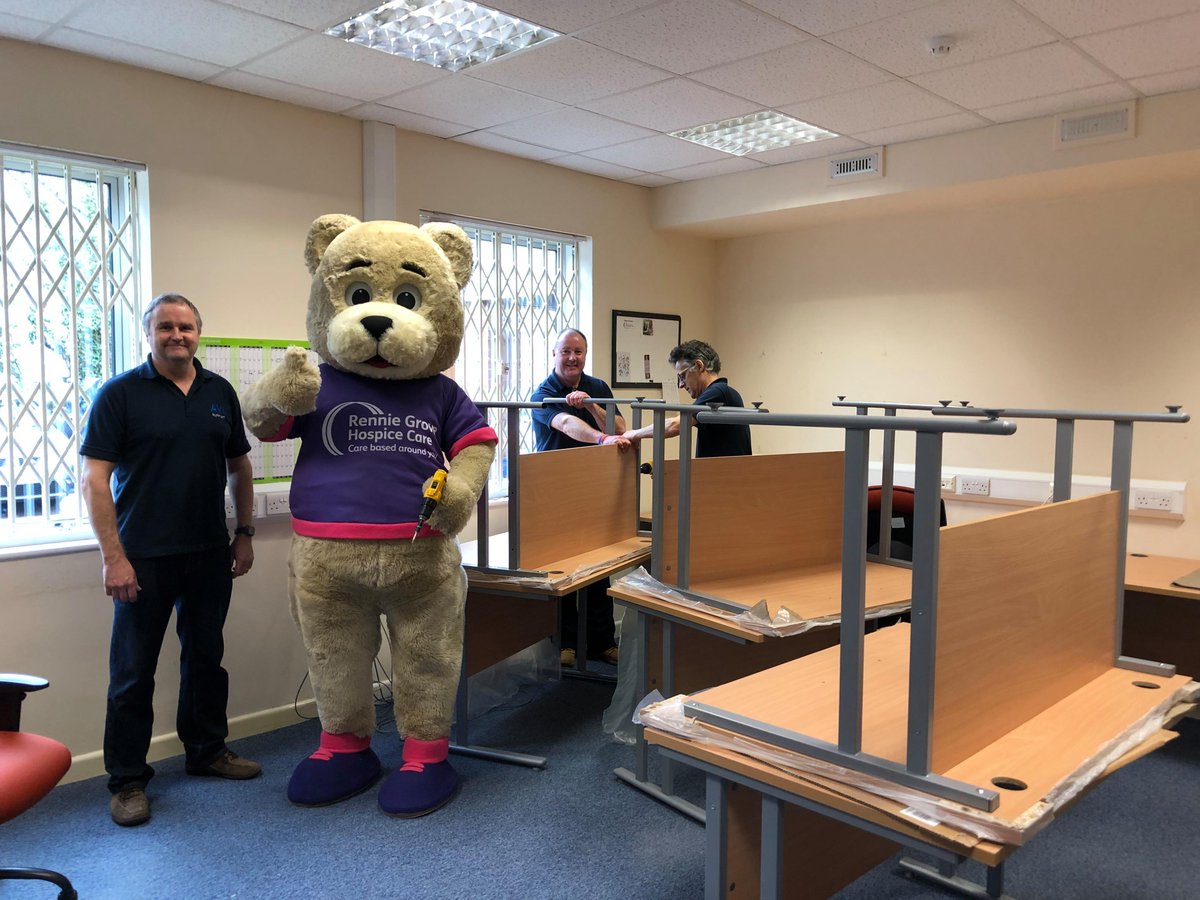 rgphospice's tweet photo. Thanks to @mole007 and the rest of the AVI Support team for supplying and installing our new desks at Rennie House! It's made a big difference to all our nurses and fundraisers. #starsupporter https://t.co/PMwjS7XVyl
