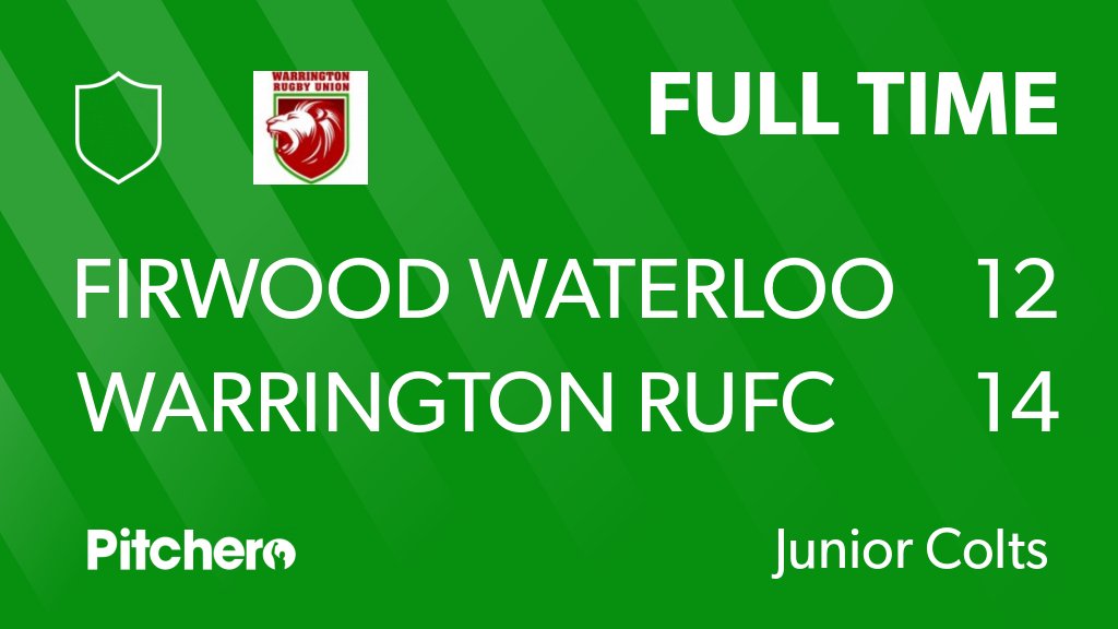 WarringtonRUFC's tweet photo. FULL TIME: Firwood Waterloo 12 - 14 Warrington RUFC
#FIRWAR #Pitchero
https://t.co/v9J1l3thBe https://t.co/YDpsDxmeDO