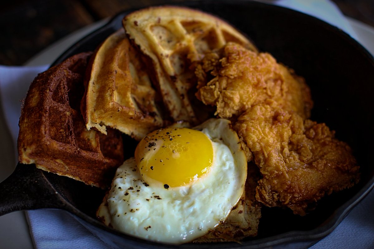 We know you've seen this a few times but hey...  #feltcute 

Guajillo Butter Fried Chicken &amp; Chikcen Skin Waffles, Sunny Egg, Maple Syrup
*
*
*
*
*
#chickenandwaffles #brunch #chickenskin #pdxeats #pdxnow #pdx #pnw #pearldistrict #📸 <a href="/s/">『S』</a>.q.r.l_