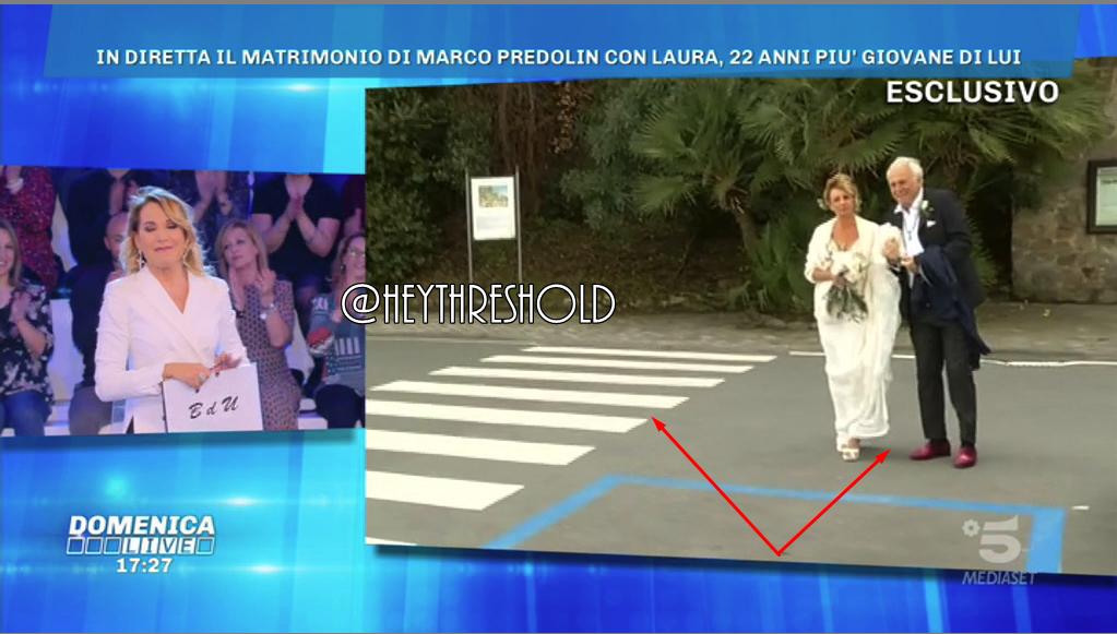 heythreshold's tweet photo. L'intelligenza di #MarcoPredolin: STRISCE PEDONALI a mezzo metro e lui e la compagna IN MEZZO ALLA STRADA. GENIO! 😂 Incommentabili le babbucce vinaccia con ricamo oro: #EnzoMiccio starà vomitando anche l'anima. 🥴🤢🤮 #GF16 #Pomeriggio5 #DomenicaLive #noneladurso #UominieDonne https://t.co/WNDQbqwlvT