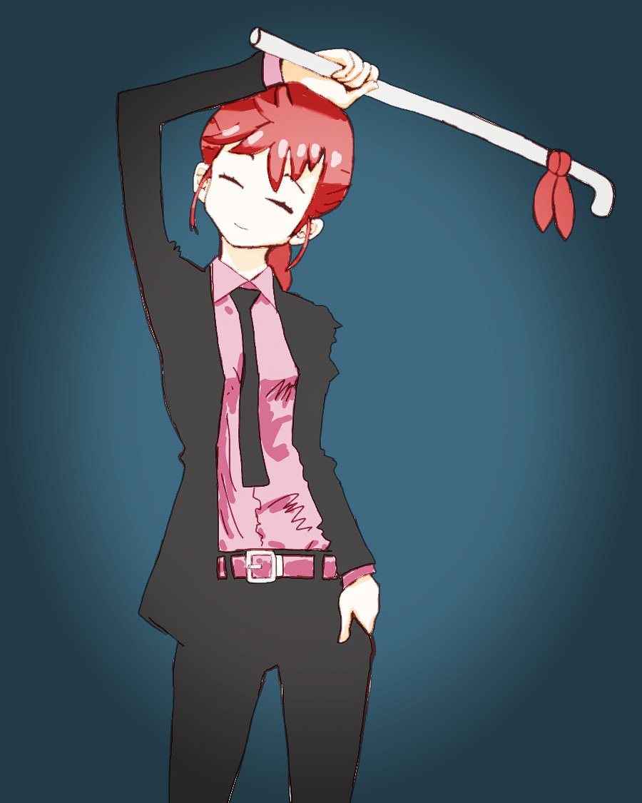makima (chainsaw man) 1girl solo necktie red hair shirt closed eyes formal  illustration images