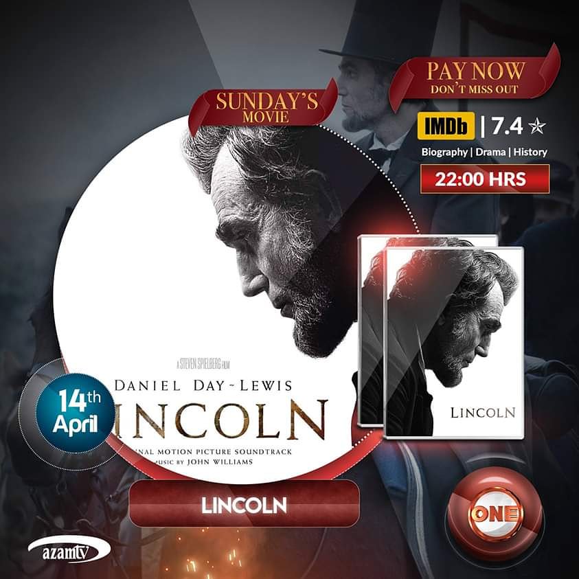 azamtvtz's tweet photo. Azam ONE Weekend Movie.
Movie ya LINCOLN, Rais wa zamani wa Marekani ndio kukamilisha ile package ya movie za Weekend kupitia Azam ONE, Leo Saa 4:00 Usiku.
#LINCLON #AzamONE #Azamtvapp https://t.co/riI6fgjL5g