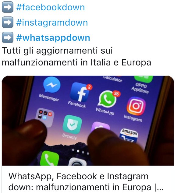 È arrivata la fine del mondo
😱😱
(Si stava meglio quando si stava peggio)

#FacebookDown 
#instagramisdown 
#whatsappdown