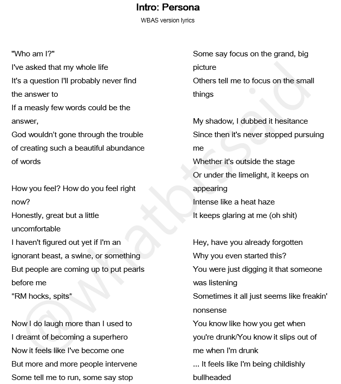 What BTS Actually Said on X: My take on the English lyrics for INTRO:  #PERSONA Music video:  @bts_twt   / X