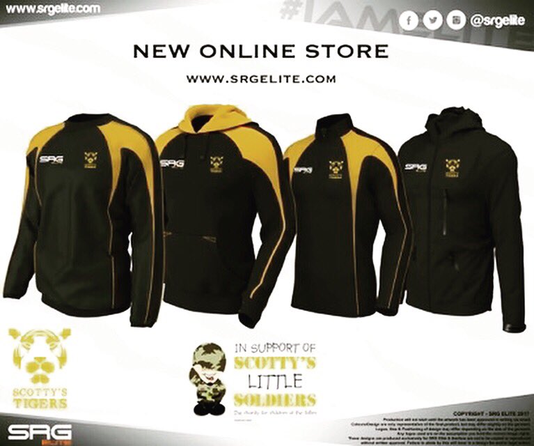 ScottysRugby's tweet photo. Players, supporters and stash lovers....now is your chance to get your Tigers off field kit! Donations from all purchases will go to @CorporalScotty big thanks to @srgelite for the kit! https://t.co/JJpFWjpQcT https://t.co/VvkIbuUmKw