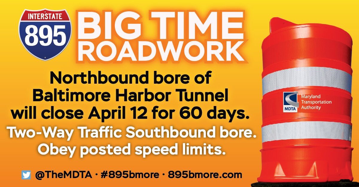 MDTA on Twitter "Reminder 60DAY closure of I895 northbound Harbor