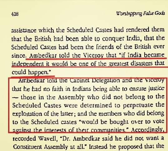 The degree of India’s misfortune is such that people of India have now begun to consider BR Ambedkar, a freedom fighter, which is much contradictory to the truth.Source :- Worshipping False Gods: Ambedkar, and the Facts which Have Been Erased, Book by Arun Shourie, Page No. 408