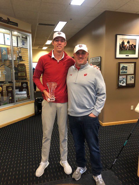 BadgerMGolf's tweet photo. 🏆 time! 

Congrats to @jorhahn72 on winning the Boilermaker Invitational!

3️⃣rd career title &amp; 1st Badger to earn solo 🥇 honors since 2006. https://t.co/r5EvoVVZVY