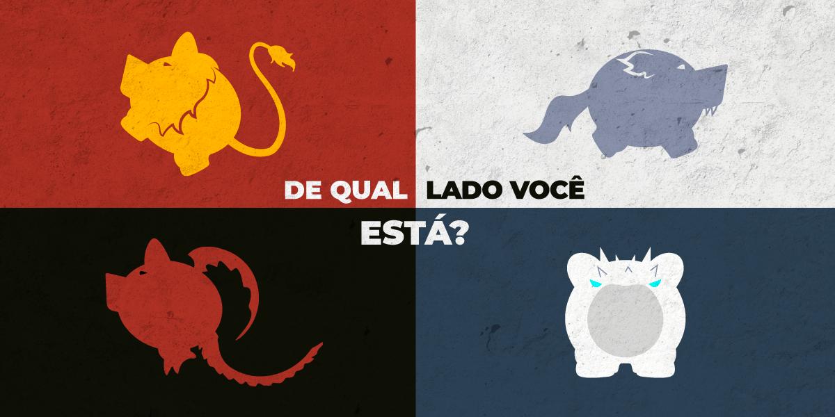 interbr's tweet image. O inverno chegou e junto com ele a disputa final pelo trono. Nossos Interpigs já escolheram seus vencedores e agora querem saber: pra quem você está torcendo? 🦁🐺🐉🥶 #oInterIsHere!
