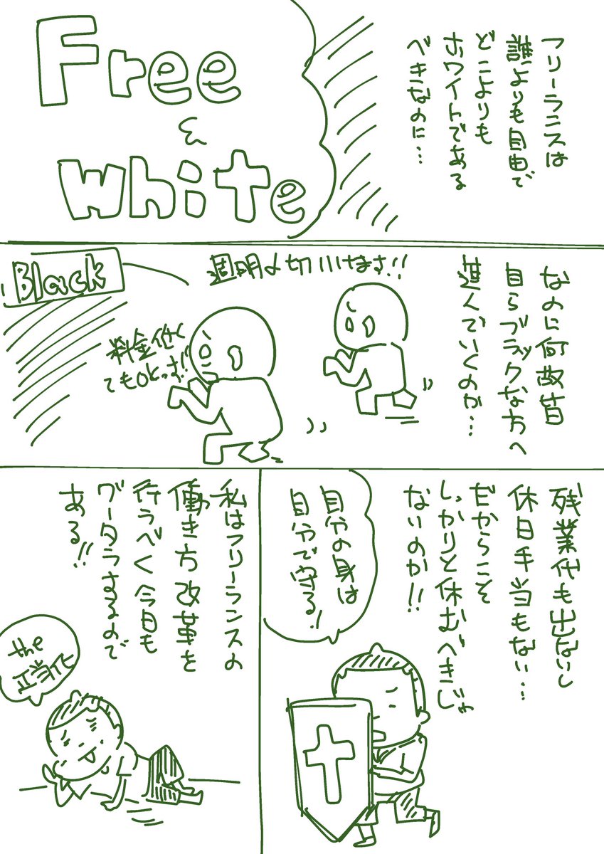 こんなマンガを描き進めようかと思っている。
グータラフリーランスの極意的な。
仕事にメリハリをっ! 