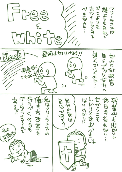 こんなマンガを描き進めようかと思っている。
グータラフリーランスの極意的な。
仕事にメリハリをっ! 