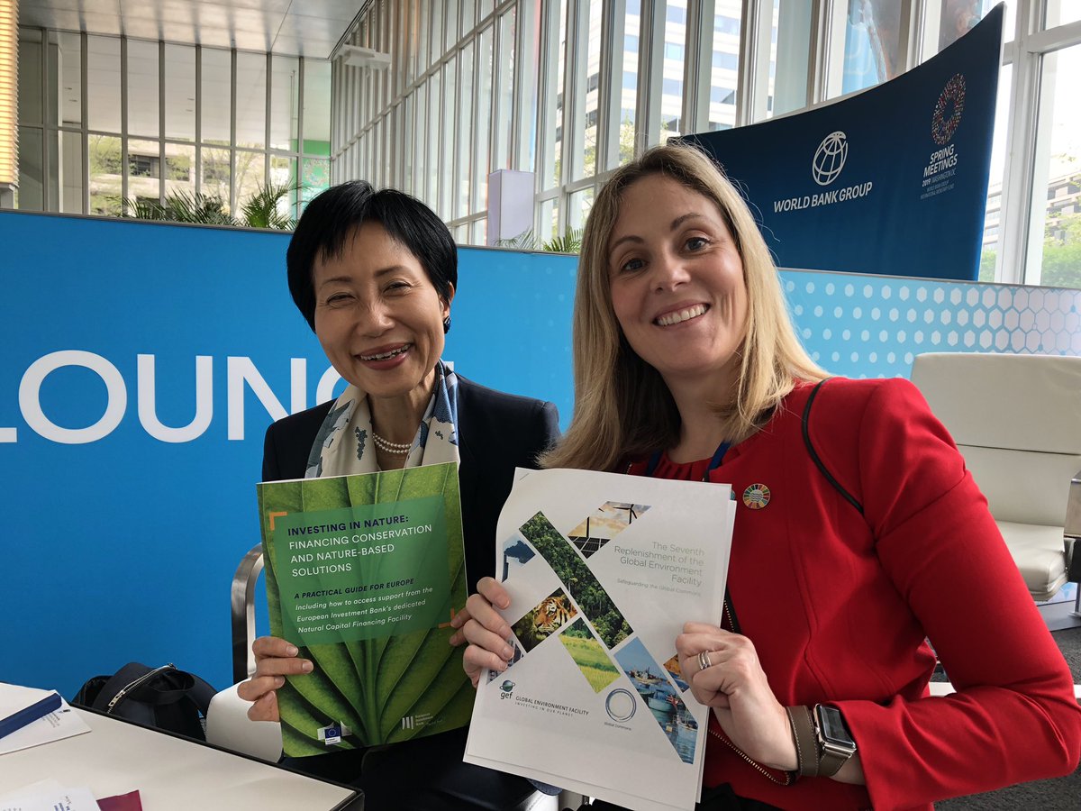 EIB's tweet photo. Exchanging experience on #nature based solutions, protecting our #oceans + other priority actions for #Sustainability + #ClimateAction 🌏 @NaokoIshiiGEF of Global Climate Facility+ EIB VP @_EmmaNavarro at #IMFMeetings  #WBGMeetings
#EUatSpringMeetings #StrongerTogether https://t.co/fmK1dcHXbC