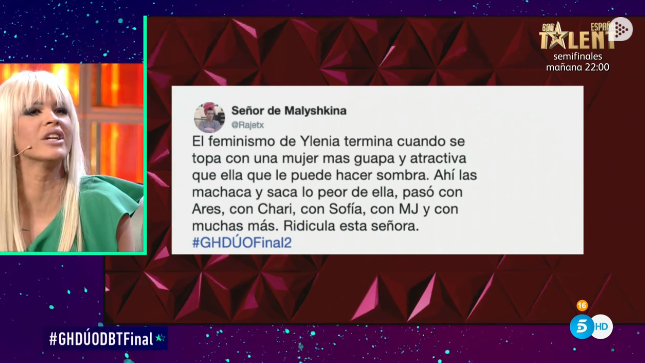 Ylenia responde a <a href="/Rajetx/">Señor de Malyshkina</a>: "Yo me puedo pelear con hombres y con mujeres. No tiene nada que ver" #GHDÚODBTFinal