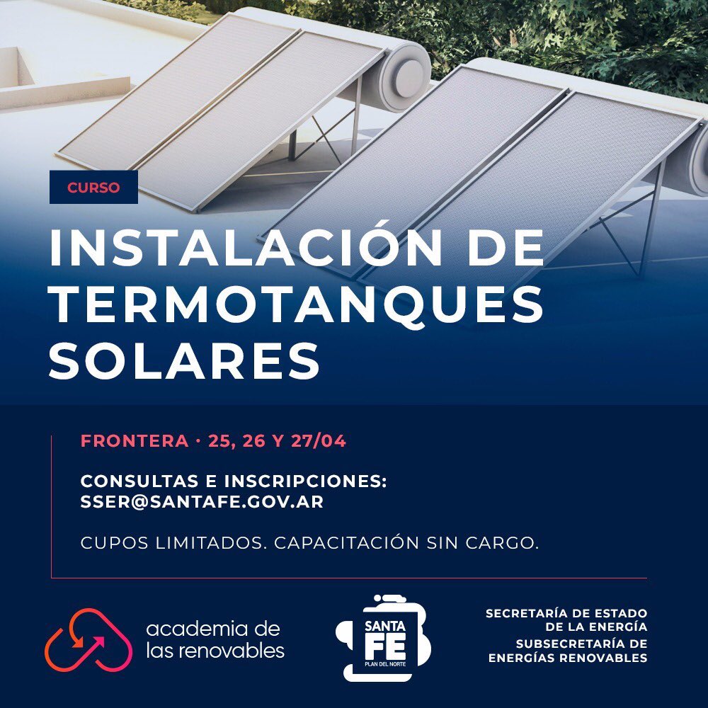 SecEEnergiaSF's tweet photo. ATENCIÓN FRONTERA Y ZONA! Aún estás a tiempo! ⏱
Están abiertas las inscripciones para 👨🔧 plomeros, gasistas y personas con oficios afines 💻 Completá este formulario
👉 https://t.co/iyhmymmtG1
#AcademiaDeLasRenovables @GobSantaFe #RenovablesModeloSantaFe https://t.co/BpLTV7PspV