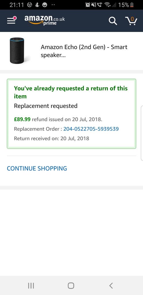 chrisblack99's tweet photo. @AmazonHelp Our first Echo broke so we got it replaced then this one stopped working and now we have been told it’s been stolen. https://t.co/c1zEDhPIpY