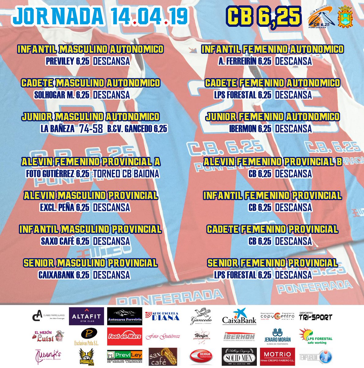 CB625Ponferrada's tweet photo. RESULTADOS | Fin de semana de descanso para todos nuestros equipos excepto para el @BodegasGancedo #JunMas y el #FotoGutiérrez #AlevFem. Puedes ver los resultados de todos nuestros partidos del #XIIITorneoMinibasketCBB en la web.
🔗 https://t.co/zoavPC9bBk https://t.co/j8sKEfuDX9