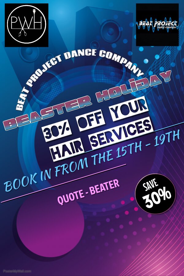 I have teamed up with <a href="/Paulwattshair/">Paul Watts Hair</a> to bring my dancers a special promotion. Get 30% off. All you have to do is book in this week coming and quote Beater. To book call 01536 411911. HAPPY EASTER 🐣