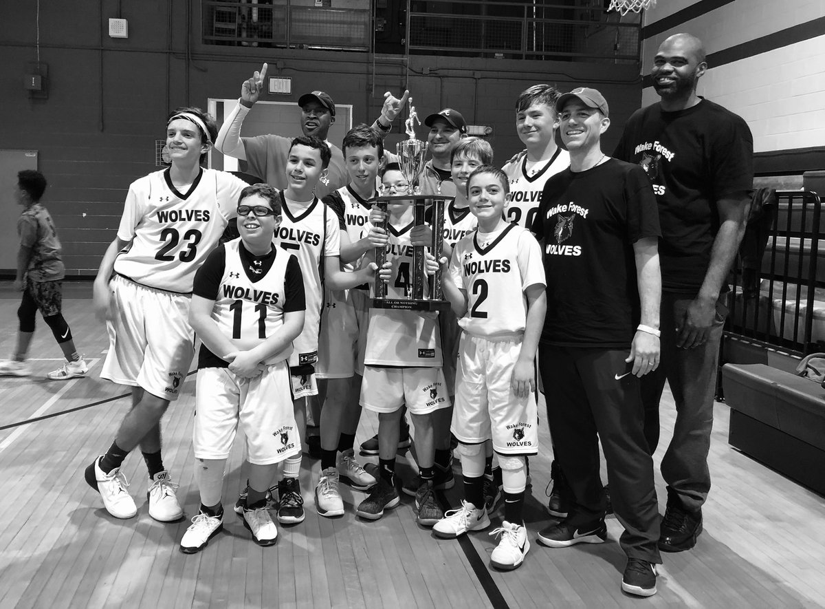 ASchaller74's tweet photo. Extremely proud of the Wake Forest Wolves (7th Grade) and their coaches! They worked hard, played hard all day & won the Championship at the YSAL All or Nothing AAU Tournament!! #WakeForestWolves #IngeBasketball #WeAreAAU #ComeGetItDone #YSALAllOrNothing https://t.co/ji0cyQJiSm