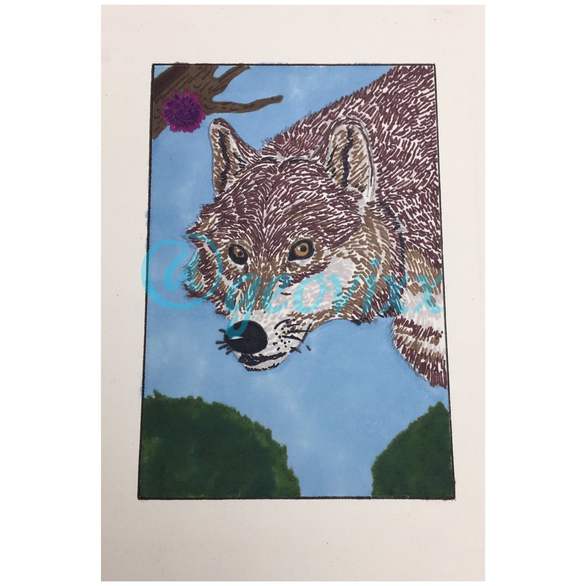 Geovixx's tweet photo. Here’s a closeup of the second part of my seasonal piece ☀️ 

#art #myart #animeart #anime #manga #wolf #animal #animalart #color #design #coloranddesign #illustration #artmarkers #summer https://t.co/8W5xbVO6vz