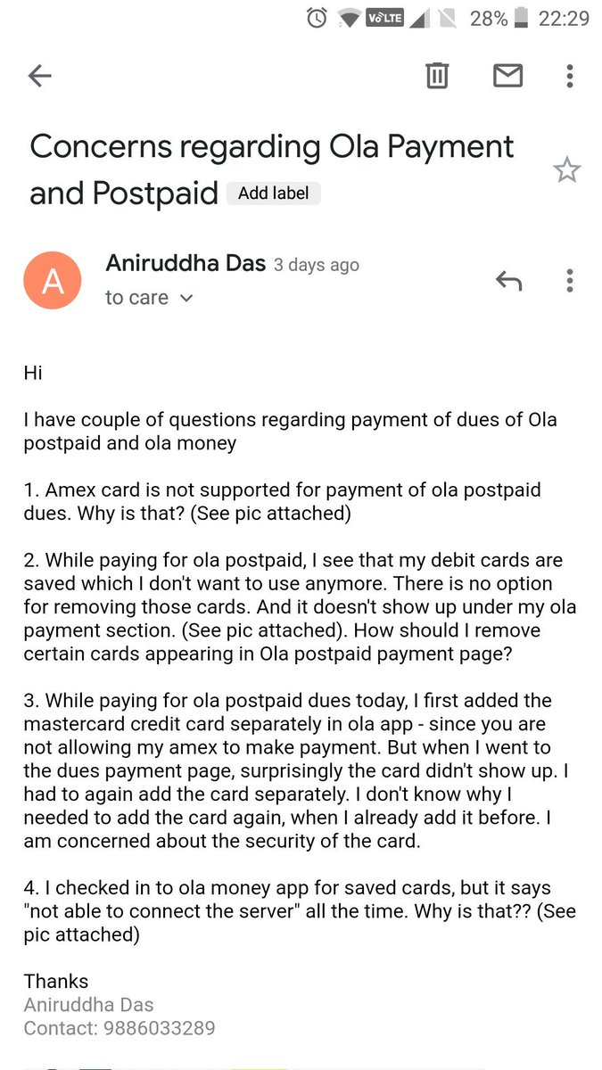 accessanir's tweet photo. @ola_supports I don't have any ticket ID coz I never get thru your customer service. I dropped an email at care@zipcash.in and here is the screenshot. Now it will be really greatful if you can resolve my queries https://t.co/vJpzqU41nj