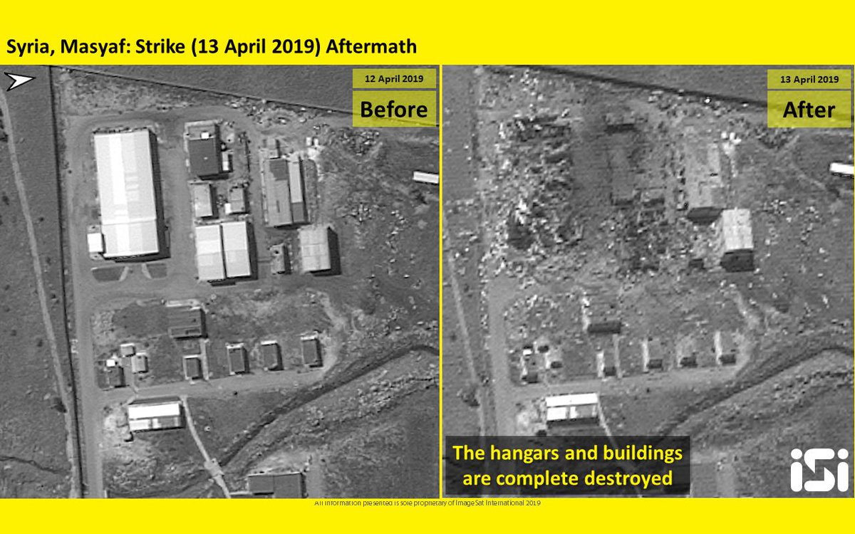 BabakTaghvaee's tweet photo. #BREAKING: On 13/04/2019, #Israel Defense Force carried-out an airstrike against missile factory &amp; warehouses of #IRGC &amp; Syrian #Hezbollah in #Masyaf, #Syria destroying multiple artillery rockets and ballistic missile launchers. ImageSat Intl. released its sat images now: https://t.co/5gJP1C85FH