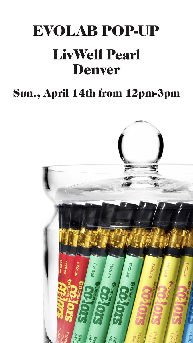 #Evolab #PopUp | <a href="/LivWellCannabis/">LivWellCannabis</a> Pearl | 12pm-3pm

25% off all Evolab products. When you purchase an Evolab cartridge or refill kit, you’ll receive a free battery from our brand ambassador.
