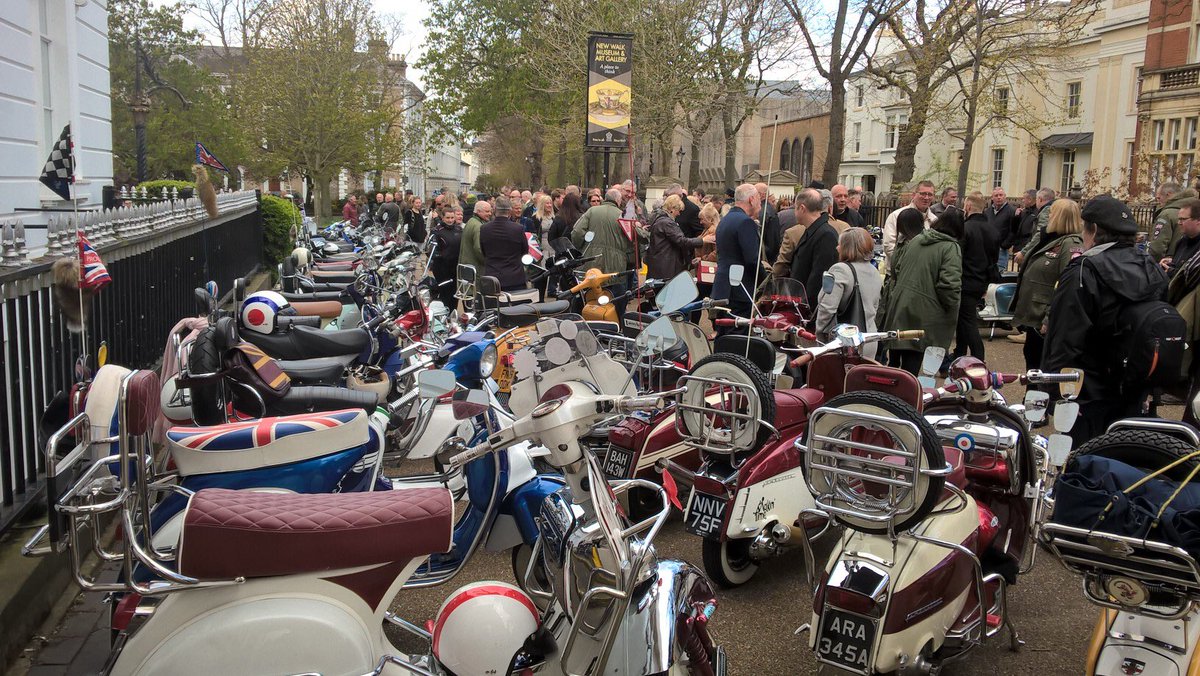 susieshimmie's tweet photo. Masses of scooters arrive at New Walk Museum, part of โMods: shaping a generationโ exhibition. Some beauties there, well done @leicestermuseum #generationmod https://t.co/PVkmTMT77w