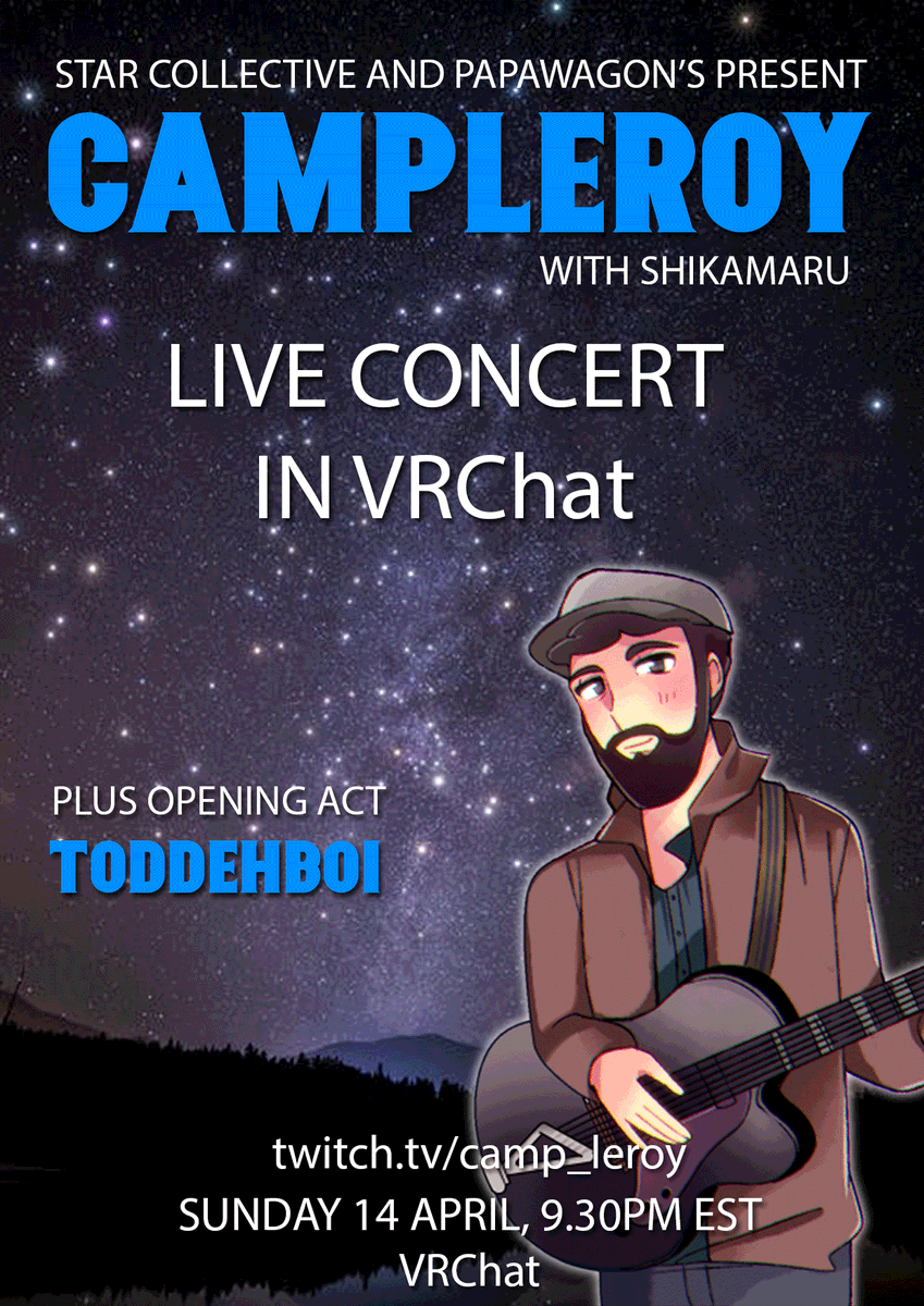 star_collective's tweet photo. Tonight the Star Collective and @PaPaWagons present a live concert in VRChat with Campleroy as headliner! 
https://t.co/Eznr0OZBQ5 https://t.co/8a60e3astA