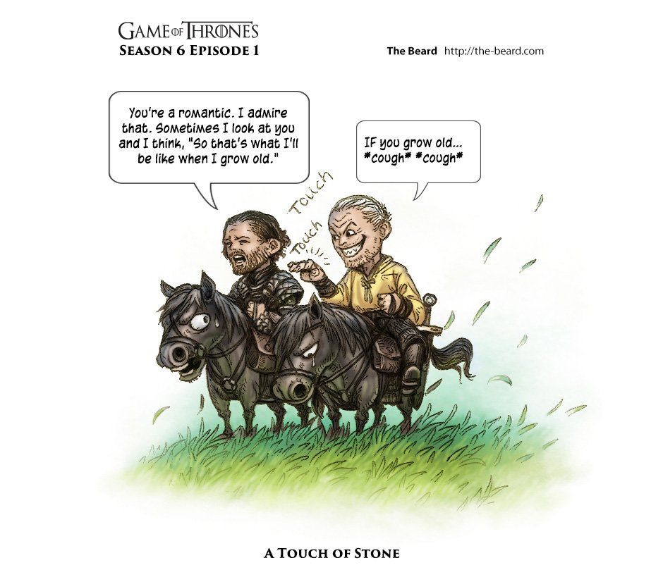 TheBeardComic's tweet photo. Are you guys ready for tonight?! 
#gameofthrones #winteriscoming #HBO https://t.co/HfF2zD0cSd