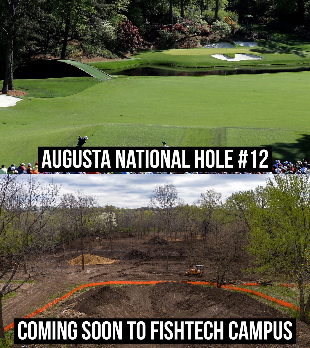 FishtechGroup's tweet image. Looking ahead on Masters Sunday. Hole #12 at Augusta National and the future Fishtech Par-3! #FishtechBuilds