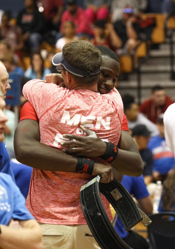 thefalcongrind's tweet photo. Man who cares about kids! DP at FHSAA state weightlifting. @FHH_FalconFury @thehillfootball #DonaldandBless #thatsreal https://t.co/cdST0f9rr1
