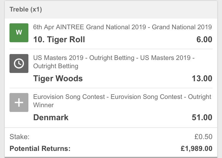 sameaton12's tweet image. Tiger Roll ✅ 
Tiger Woods ✅ 
Denmark...

#TheMasters #SpringTreble