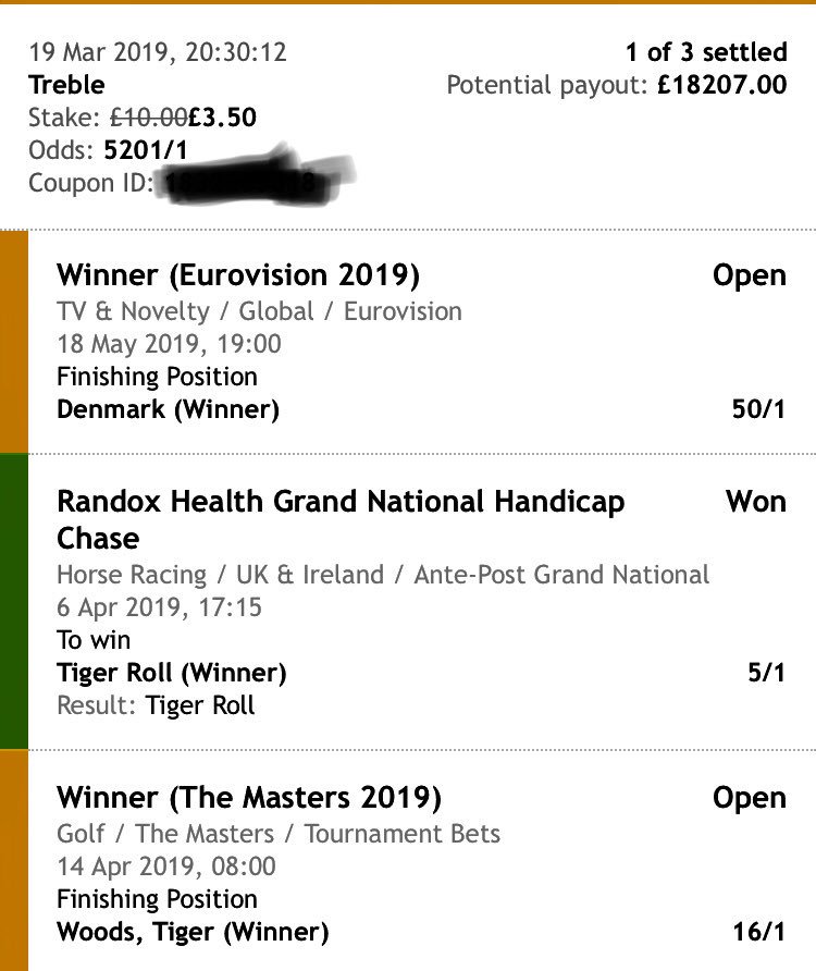 sameaton12's tweet image. Tiger Roll ✅ 
Tiger Woods ✅ 
Denmark...

#TheMasters #SpringTreble
