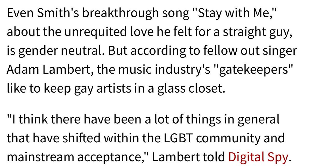 "Music industry keeps gay artists in glass closet" Adam Lambert