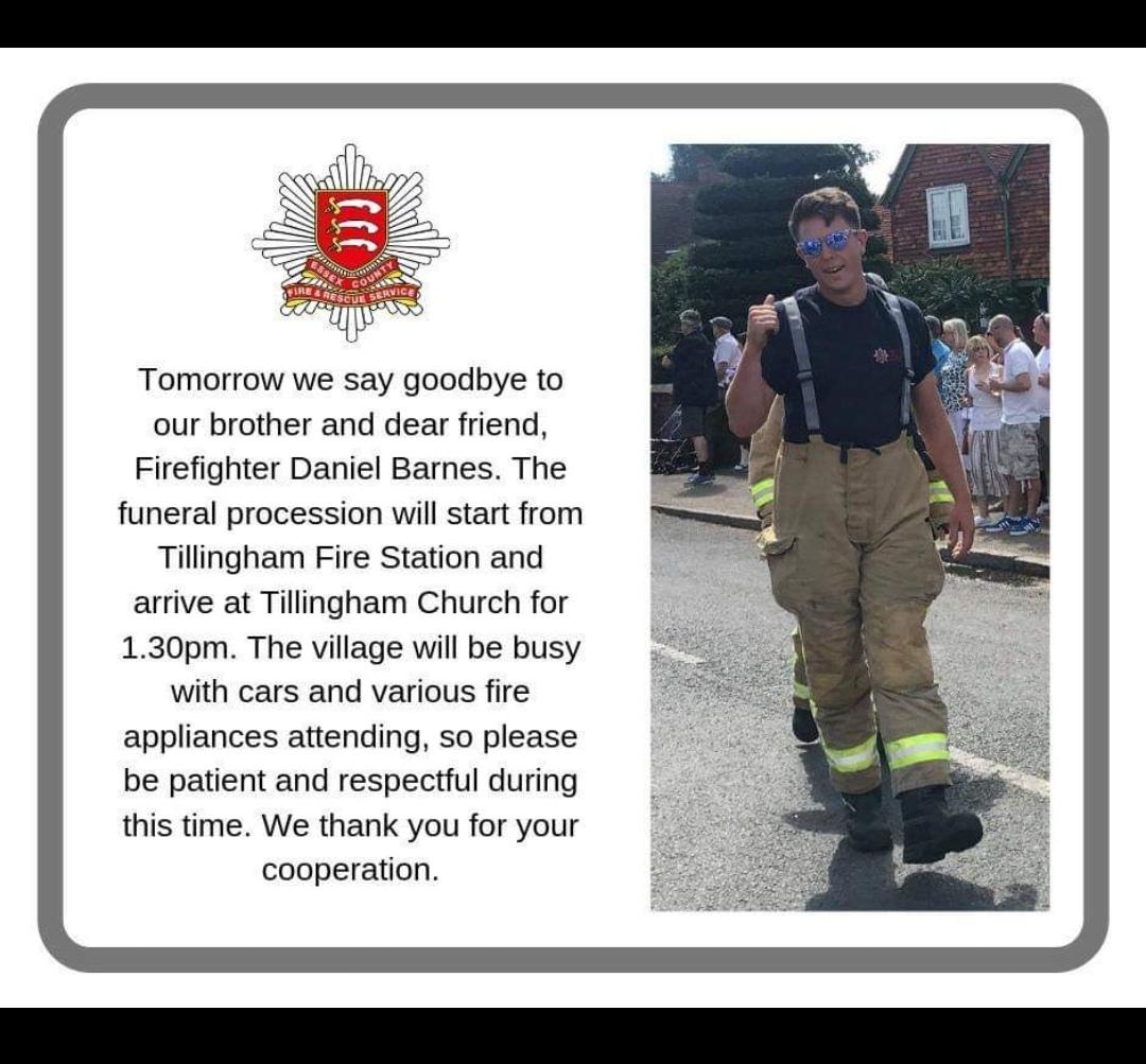 Our thoughts and prayers are with the family, friends, colleagues from Tillingham Fire Station and the wider service. RIP FF Barnes