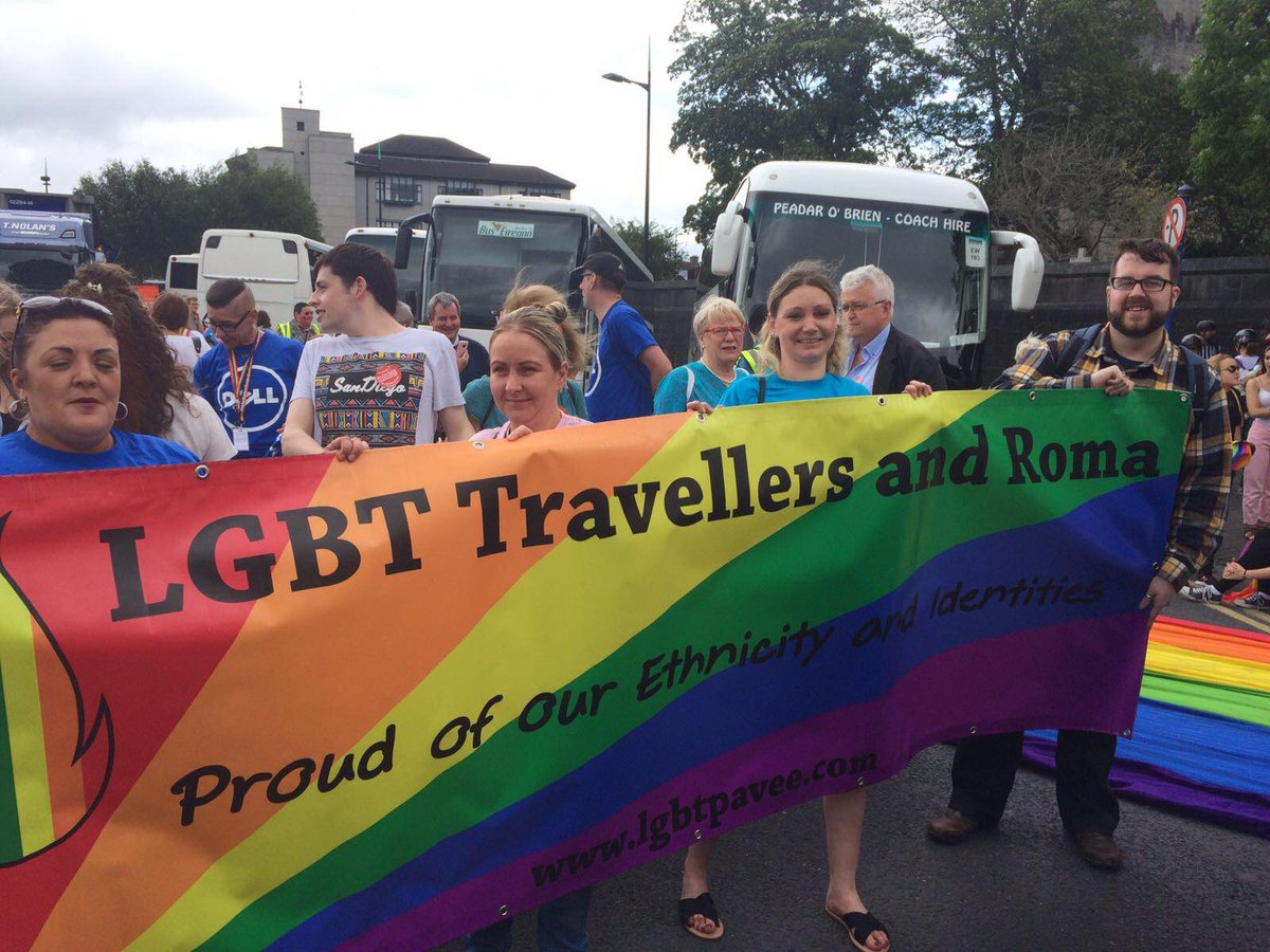 Oeiny's tweet photo. Great to hear of @SindyLJoyce on @PantiBliss show #Pantisocracy on @RTERadio1

A pic of Sindy with Misé &amp; a few other Travellers a few years back, marching at a regional Pride event.

#Solidarity https://t.co/iZ6EqGd8rG