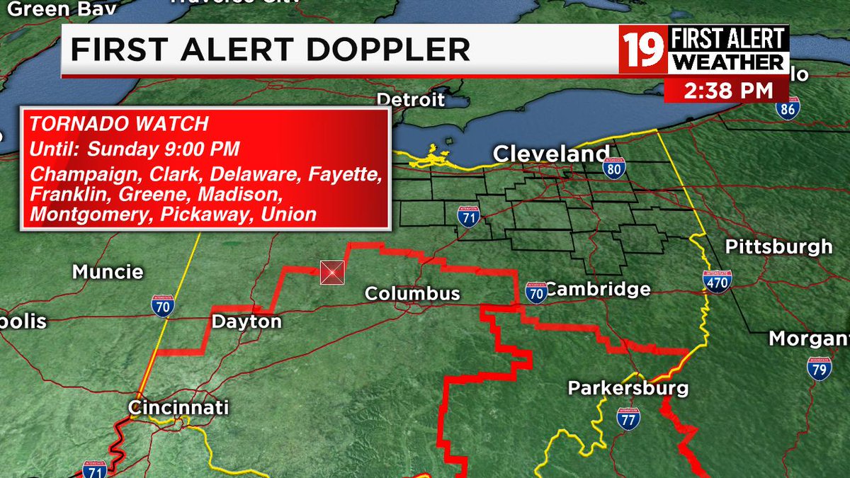 LoufmanWeather's tweet photo. Tornado Watch has been issued for south/central OH. 

As the storms get closer to NE Ohio we'll be monitoring for watches issued in our area. https://t.co/JVIrNGmc3y