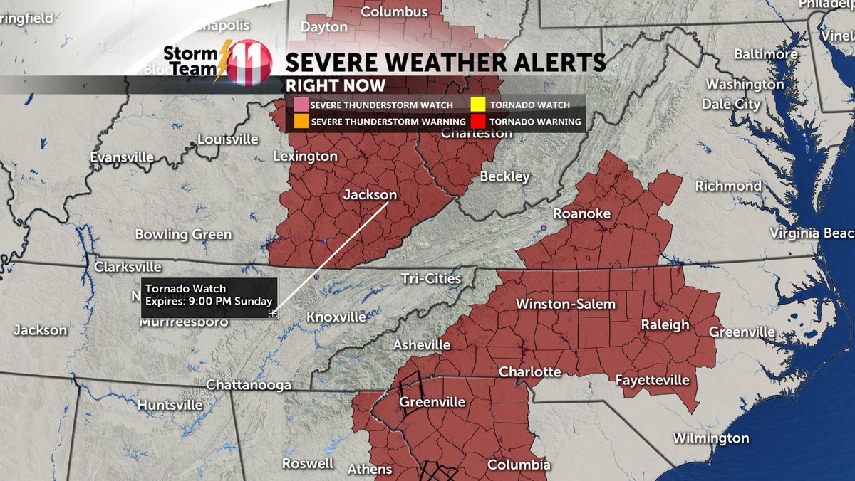 markreynoldswx's tweet photo. A Tornado Watch has been issued for all of eastern Kentucky until 9:00 p.m.  Strong storms will develop in this through the afternoon with the potential for damaging winds, hail and tornadoes.  Please stay weather aware. @WJHL11 #wjhlwx https://t.co/SBL0rMtIRJ